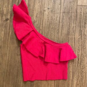 Express Red One-Shoulder Ruffle Top
